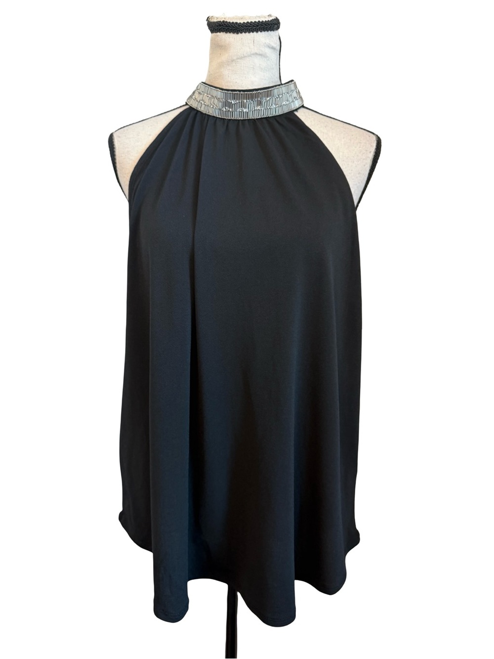 Cable & Gauge XL Black Embellished Halter Neck Sleeveless Blouse Beaded